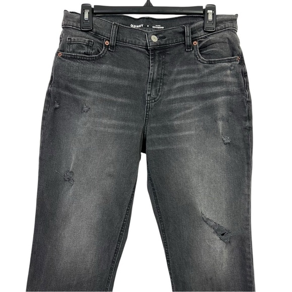 Old Navy Women’s Black Distressed Jeans Sz 6 Boyfriend Mid-Rise Frayed Hems - Picture 2 of 11